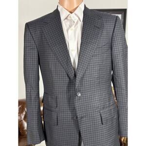Tom Ford Gray Plaid Checked Wool Mohair Suit Sport jacket 48c 38S US Notch Lapel